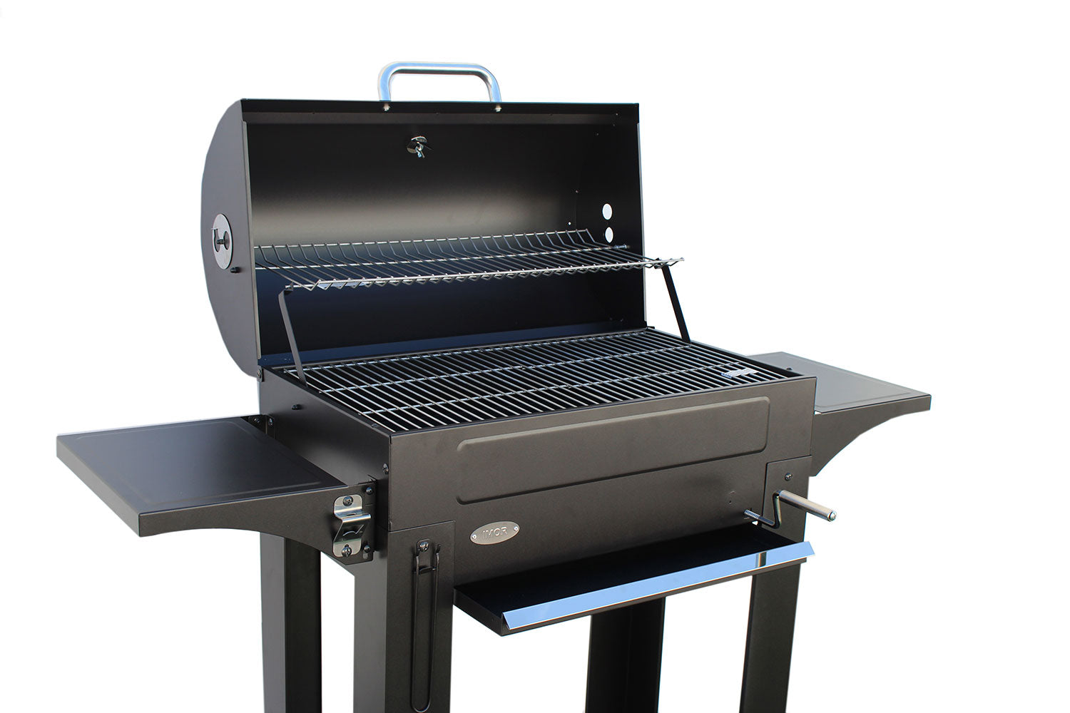Barbecue a Carbone 140x44x120 cm con 3 Griglie e Coperchio in Acciaio Milano Nero