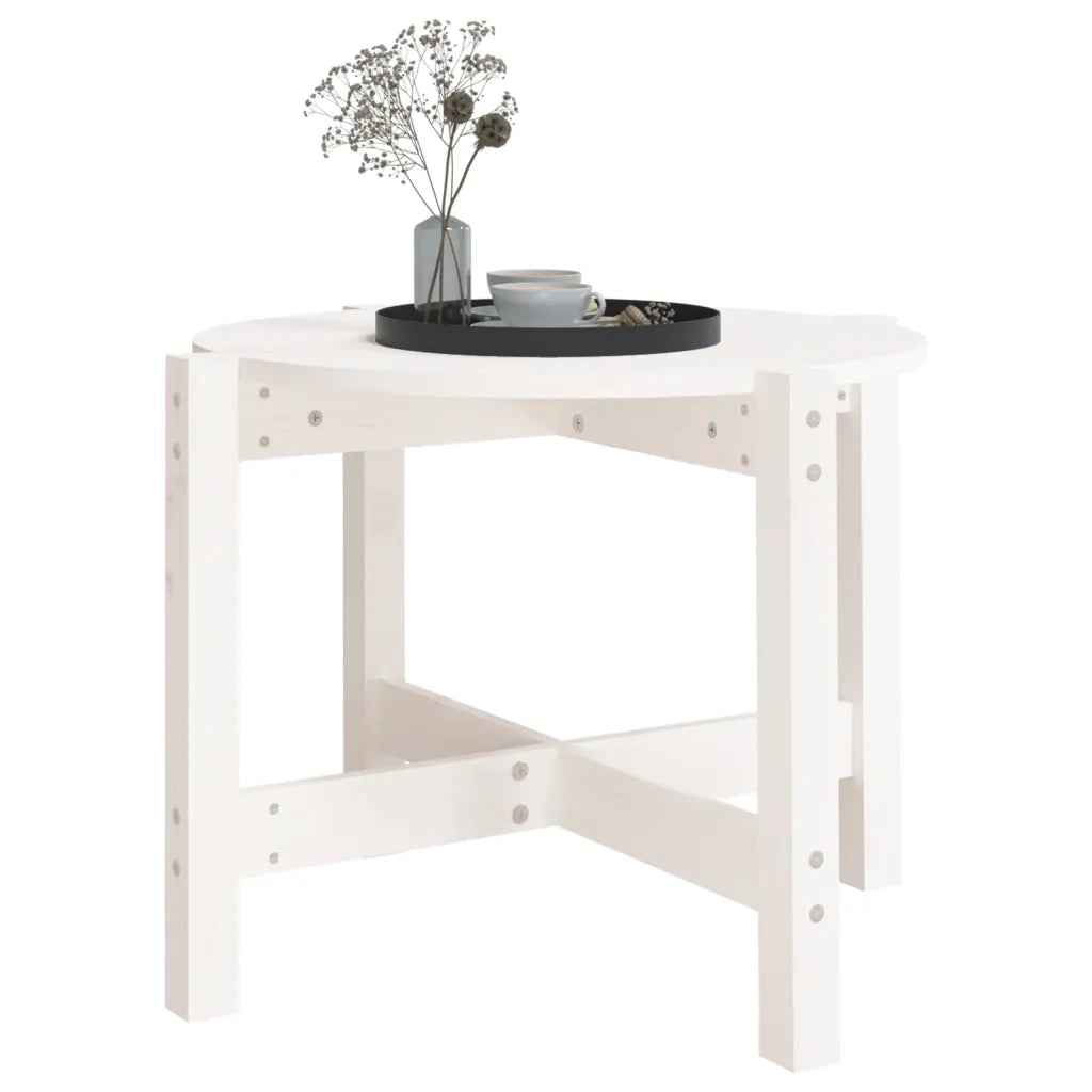 Tavolino da Salotto Bianco Ø 62,5x45 cm Legno Massello di Pino 822303