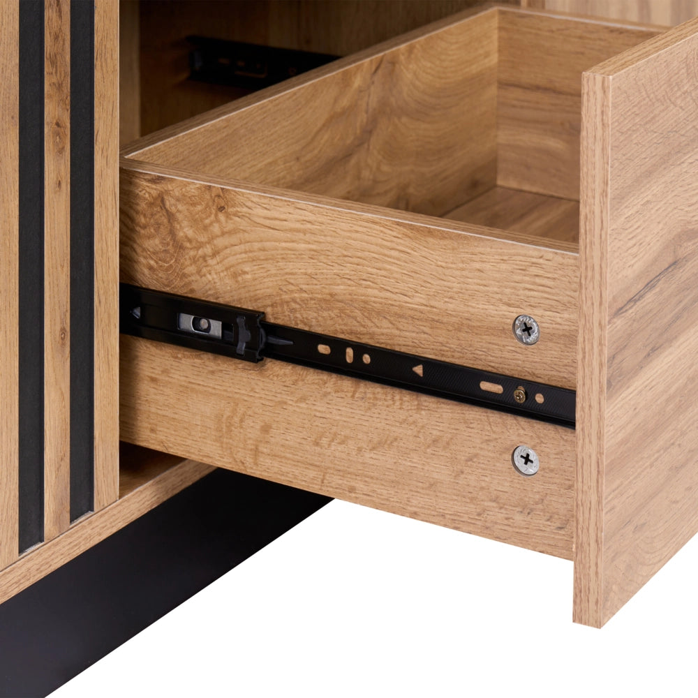 Credenza in MDF marrone con 3 cassetti e 2 ante finitura in melamina per soggiorno moderno