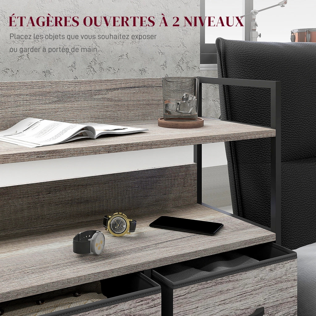 Cassettiera 5 cassetti stile industriale con ante in tessuto ¨C zephmum ¨C grigio 98x29x85 cm