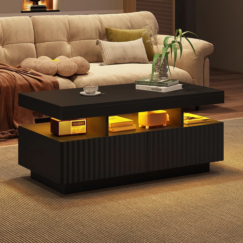 Tavolino LED - Xylo - 100x50cm strisce verticali nero