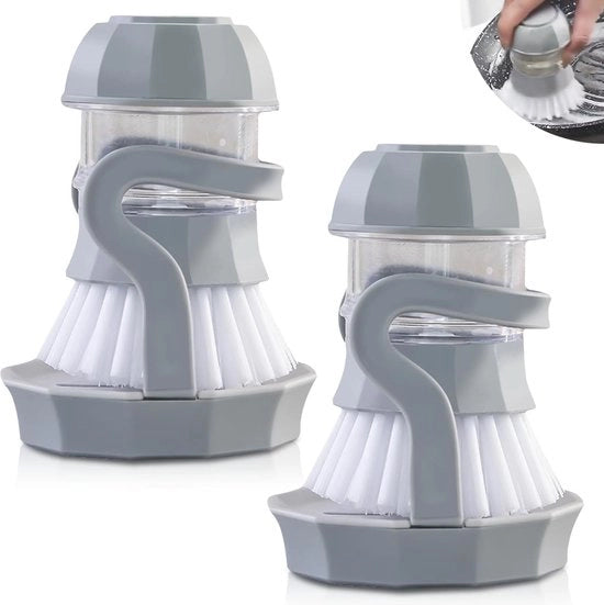 Spazzola per i piatti con dispensatore per detergenti - accessori da cucina - spazzola per la pulizia - supporto integrato - spazzola per la pulizia con funzione di pressione - spazzola per la cucina - supporto per piatti e padelle