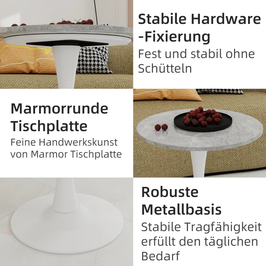 TAVOLINO Rotondo 70 cm Grigio/Bianco in Marmo Artificiale