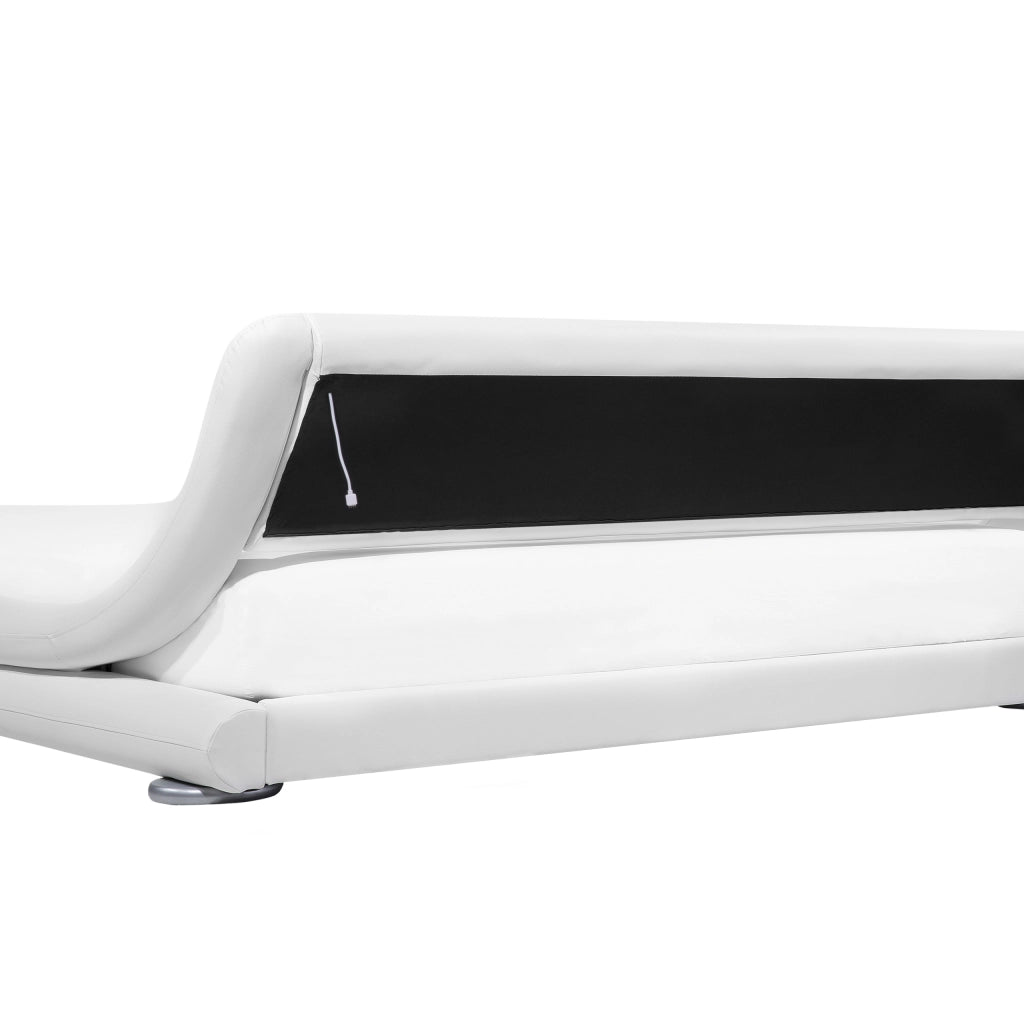 Piattaforma Letto ad acqua in ecopelle bianca 140 cm 6 matrimoniale con accessori per materassi Testiera illuminata a LED