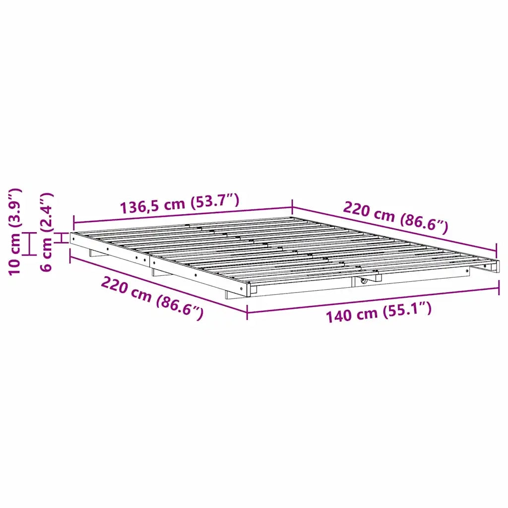 Struttura del letto Marrone cerato 140 x 220 cm Pino massello 873132