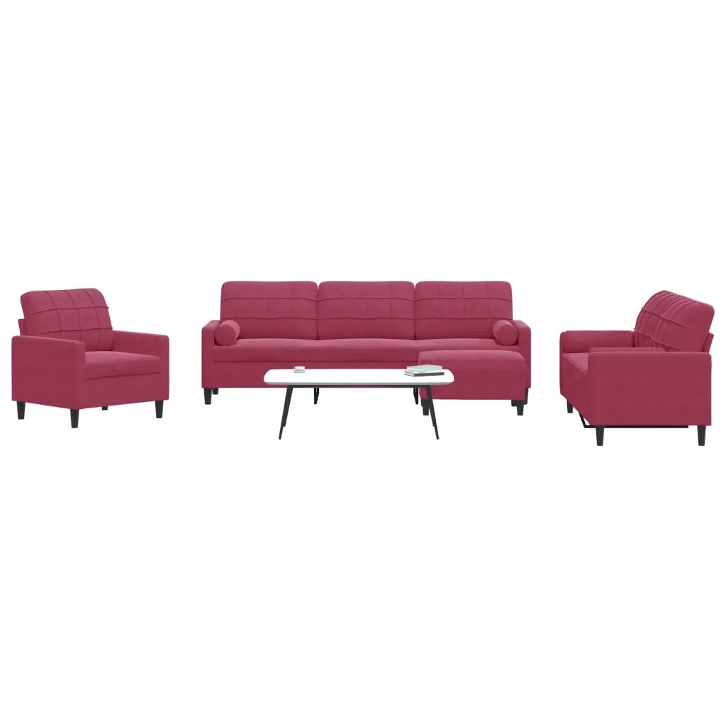 vidaXL Set di Divani 4 pz con Cuscini e Rinforzi Rosso Vino in Velluto