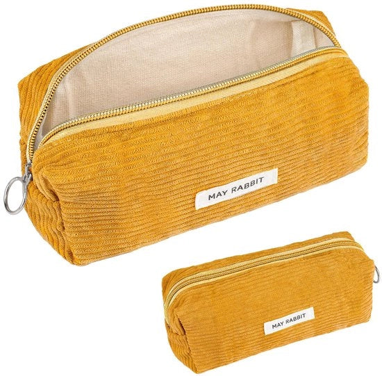 Etui in tessuto corduroy, contenitore per penne, contenitore scuola, contenitore per ufficio - giallo crema