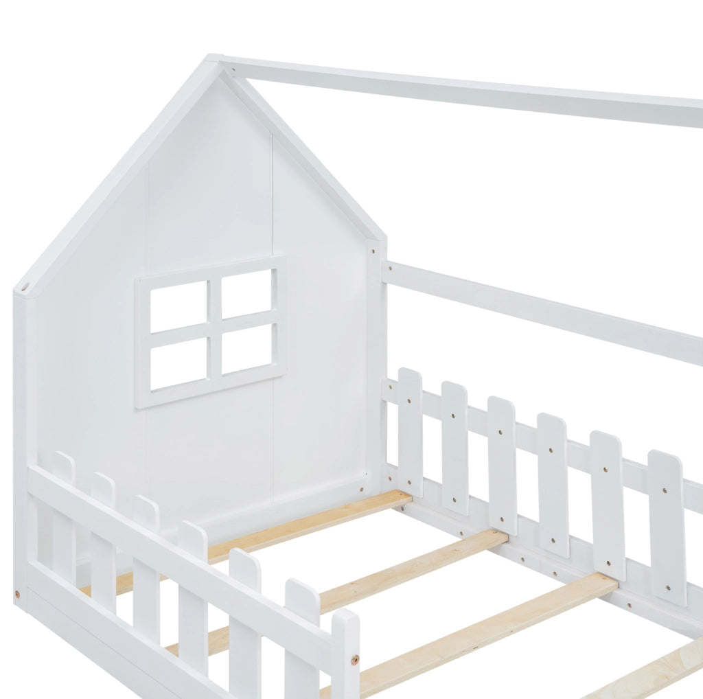 LETTO Bambini a forma di casa 90x200 cm Bianco in pino e MDF