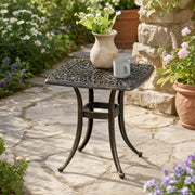 DESMIU Tavolino da giardino con foro per ombrellone, piedini regolabili, alluminio, Bronzo, 54 × 54 × 52,5 cm