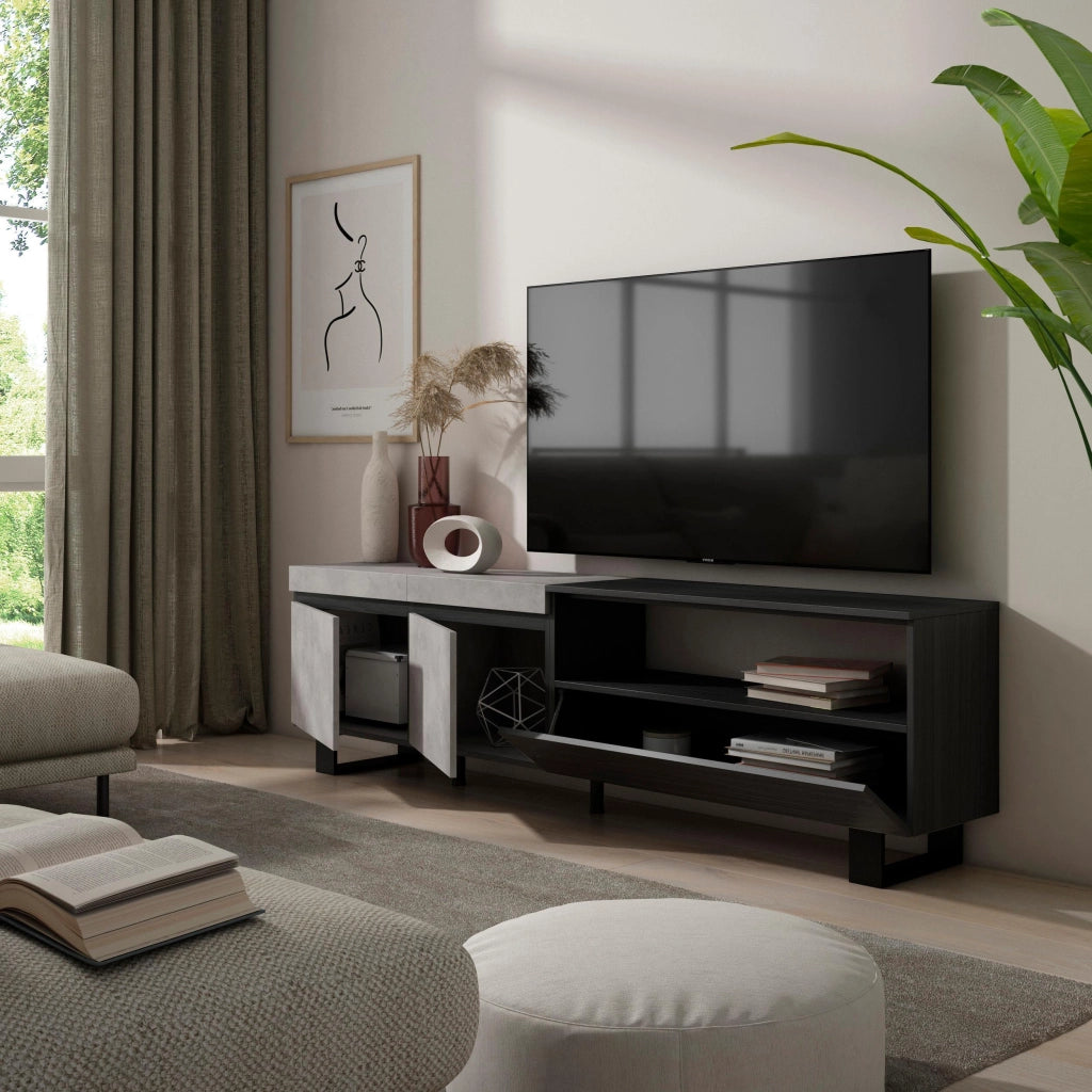 Mobile TV, 200x35x57cm, soggiorno, Per TV fino a 80", Design industriale, grigio cemento RF2245