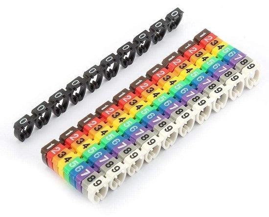 Etichette per cavi 100 pezzi - Codificazione a colori per cavi - Materiale in plastica duraturo - Disegno clip-on - Precisione nella misura - Visibilità chiara e evidente - Etichette per cavi