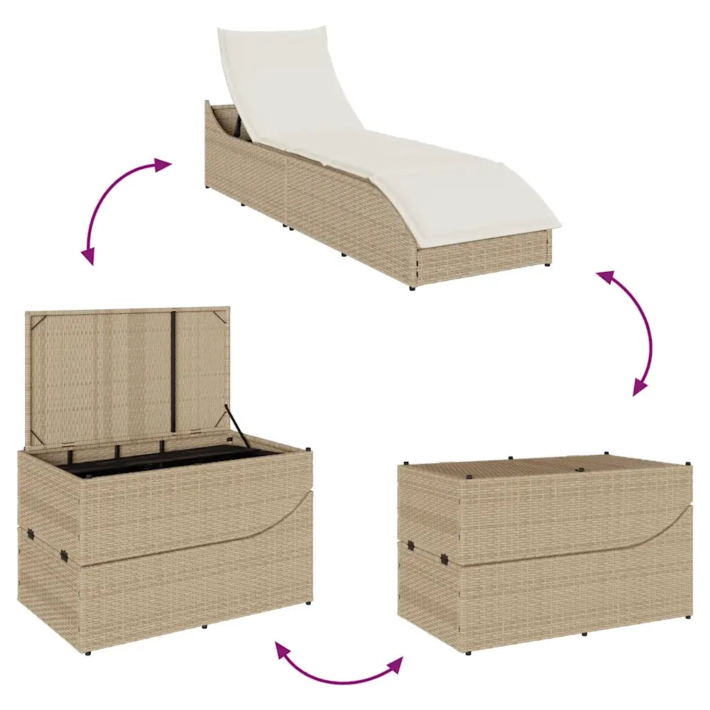 Lettino Prendisole Pieghevole con Cuscino e Portaoggetti Beige 4104224