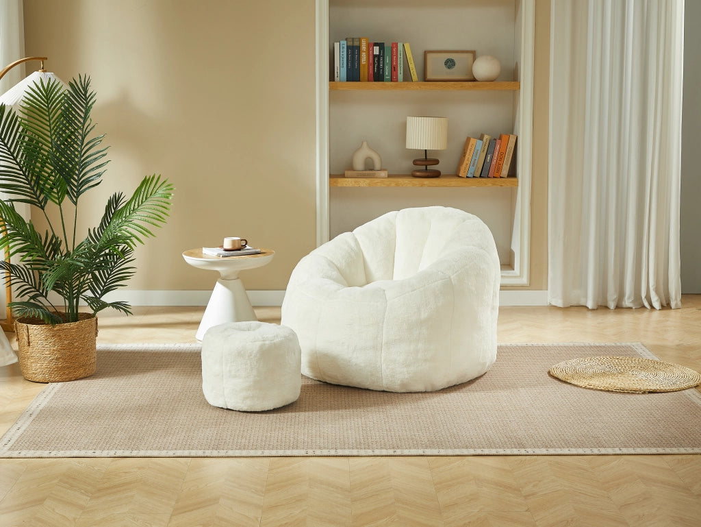 POLTRONA SACCO 105x105x70 cm Bianco sporco con poggiapiedi