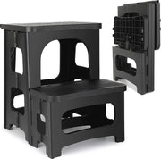 Sedia a Treppiedi Portatile con Antiscivolo 2 Fasi - Sedia per Cucina, Bagno e Altro (Nero)