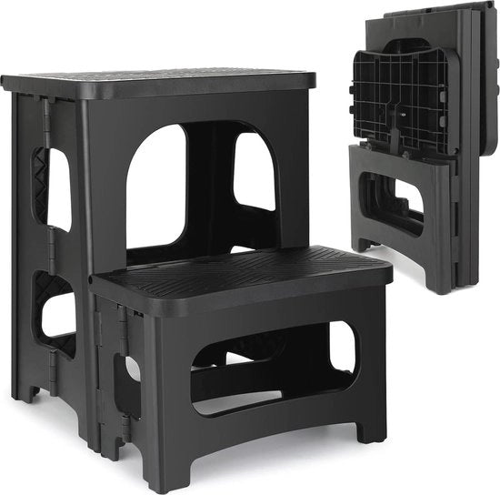 Sedia a Treppiedi Portatile con Antiscivolo 2 Fasi - Sedia per Cucina, Bagno e Altro (Nero)