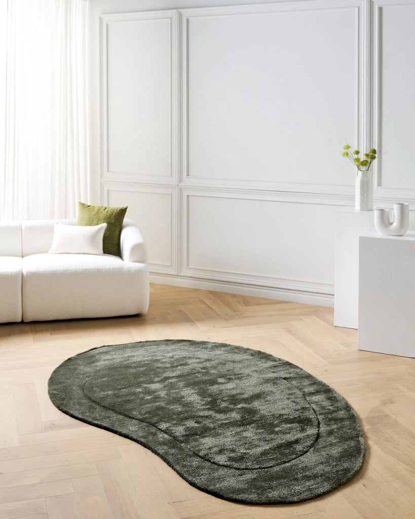 Tappeto in viscosa organico a forma di fagiolo verde scuro 160 x 230 cm soggiorno camera da letto