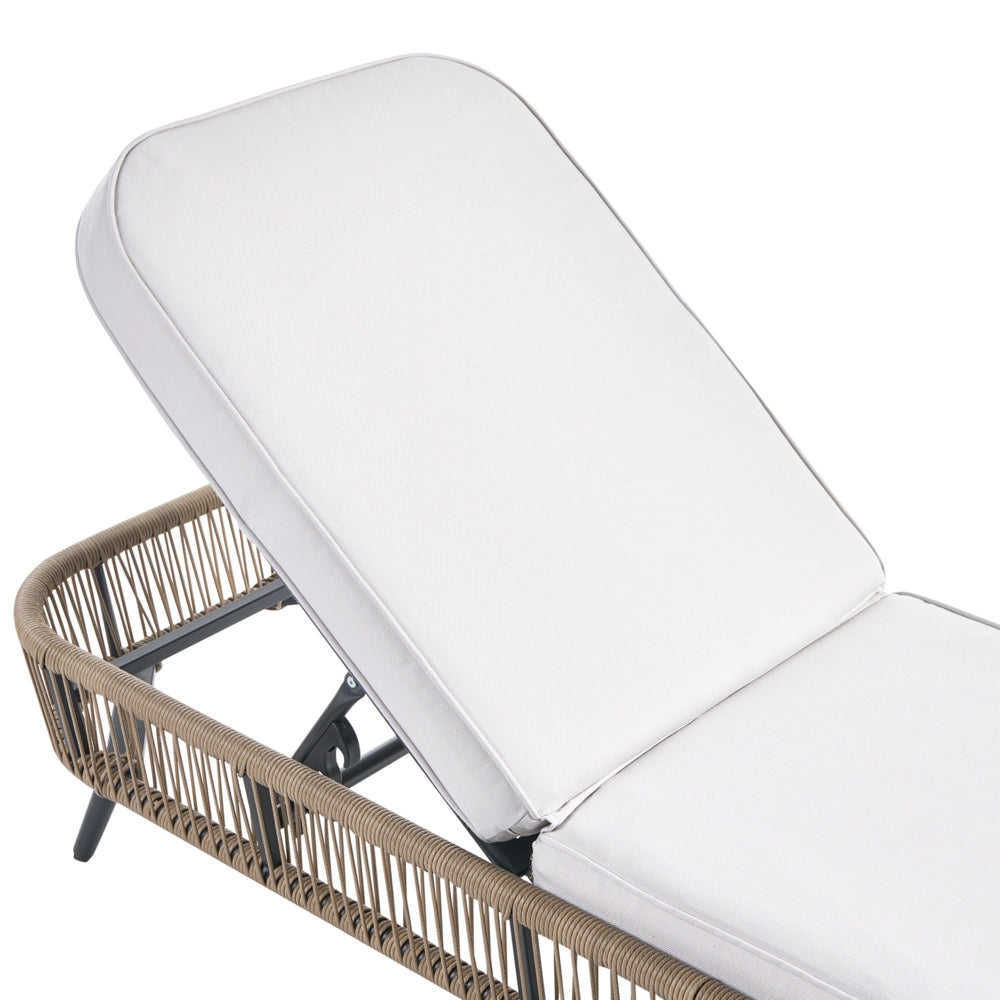 Sdraio da giardino beige in rattan PE alluminio e tessuto in poliestere schienale reclinabile regolabile