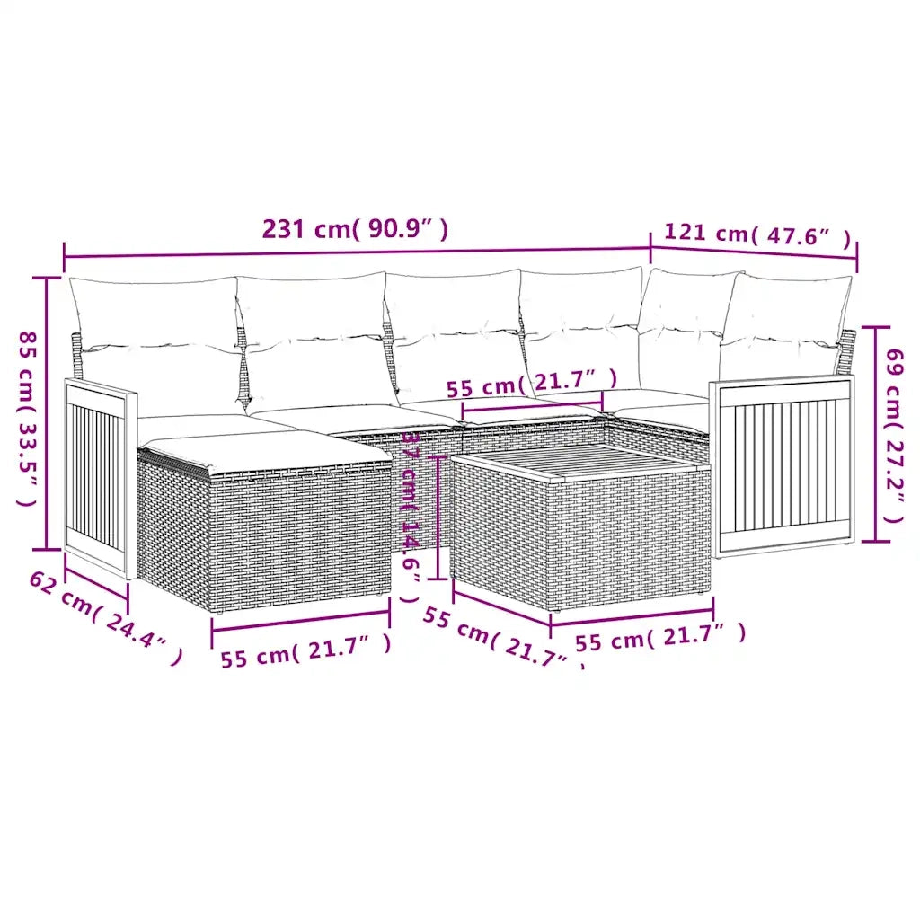 Set Divani da Giardino 7 pz con Cuscini Grigio in Polyrattan