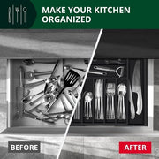 Organizzatore di Cassetta di Cucina in Bambù - Supporto per Argenteria e Cucina - Con Divisori a Rilievo per Cucina e Accessori - Nero