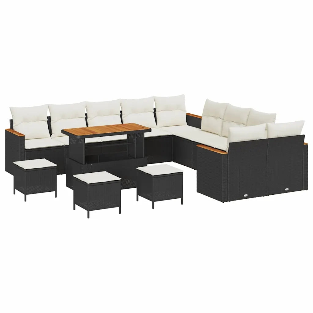 Set Divano da Giardino 18 pcs Nero e Crema polyrattan