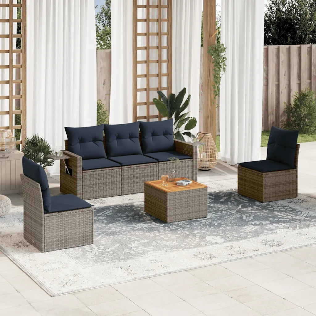 Salotto da Giardino-Set Divani da Giardino 6 pz con Cuscini Grigio in Polyrattan 848023