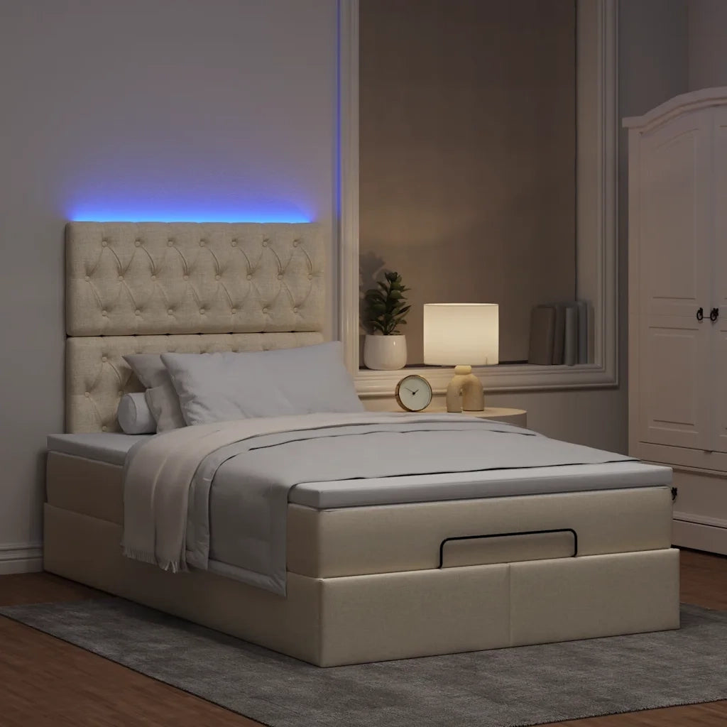 Struttura Letto Pouf con Materasso Crema 120x190 cm in Tessuto 3314077