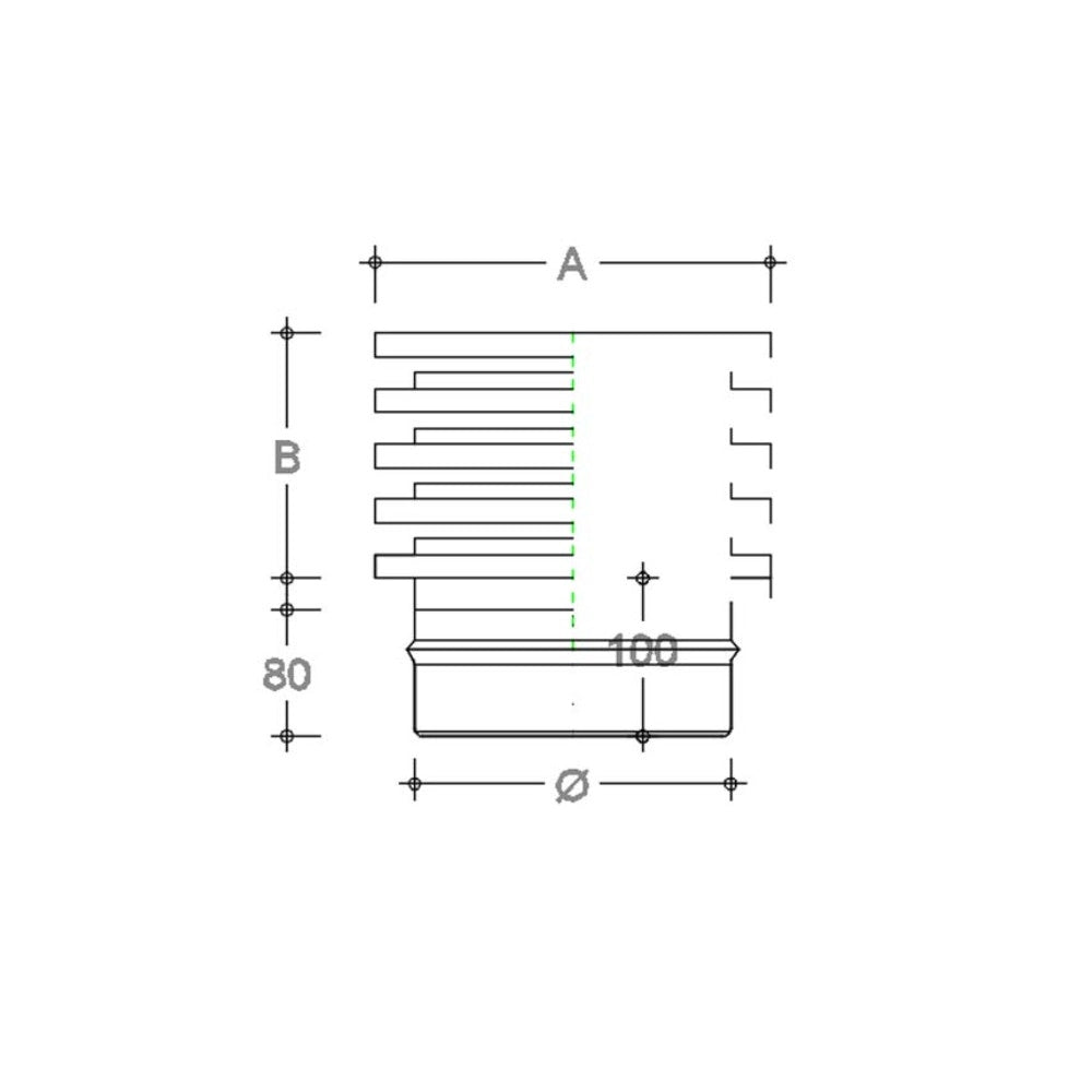 Fumaiolo da 130mm tipo zara di acciaio inox aisi 304 base tonda innesto m maschio monoparete