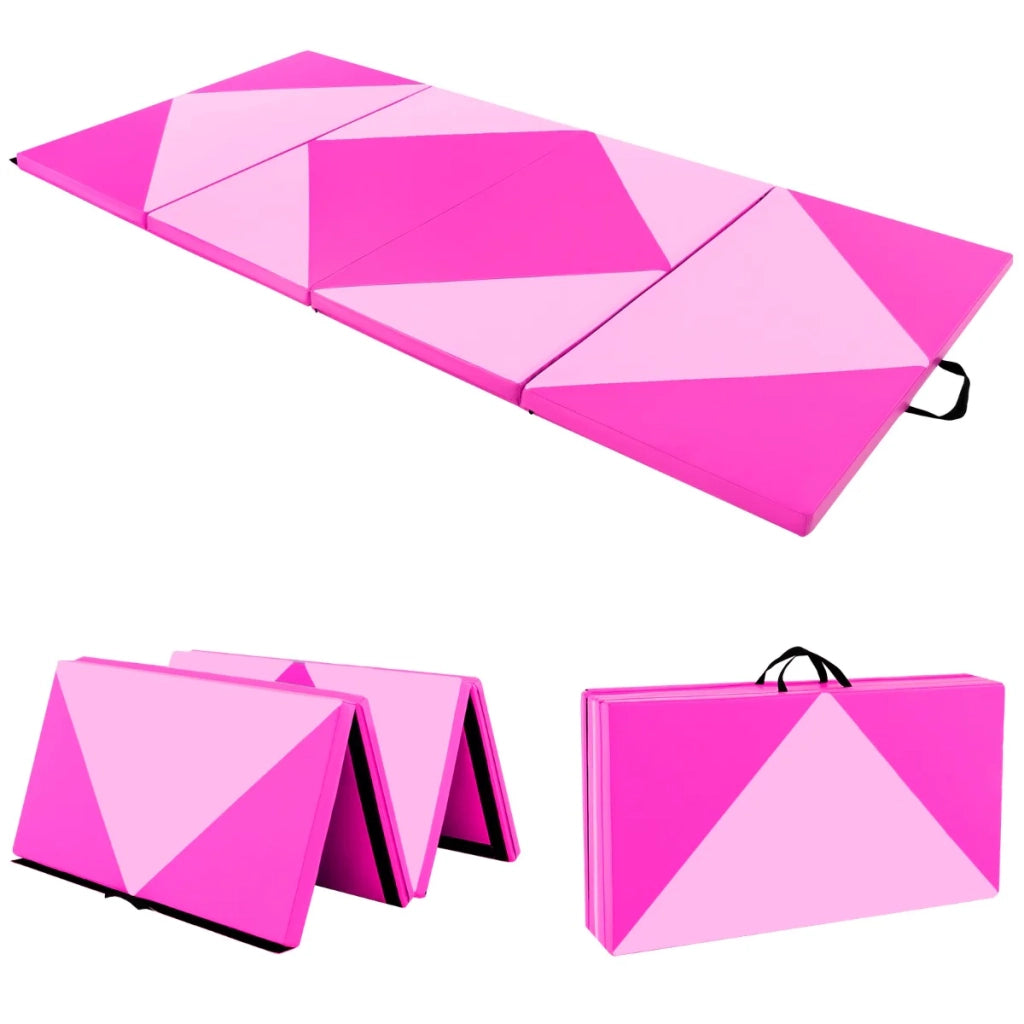 Tappetino da palestra pieghevole 240 x 117 x 5 cm con imbottitura in schiuma EPE e chiusure a strappo in pelle PU rosa 20_0017765