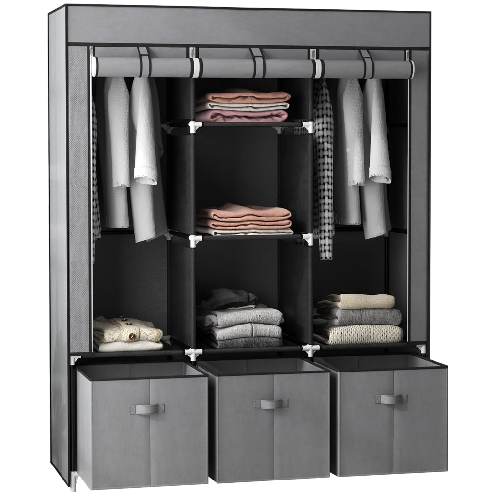Armadio in tessuto con 5 ripiani, 2 appendiabiti e 3 cassetti ¨C zephmum ¨C 125x43x162 cm