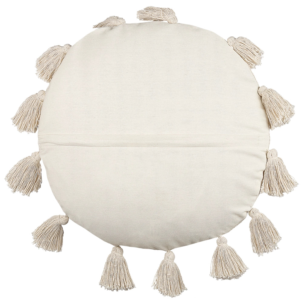 Set di 2 cuscini decorativi cotone beige 45 cm rotondi con nappe accessori decorativi moderni boho