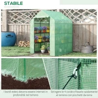 Serra da Giardino con Scaffali, Copertura in PE e Porta Avvolgibile, 143x138x190 cm, Verde