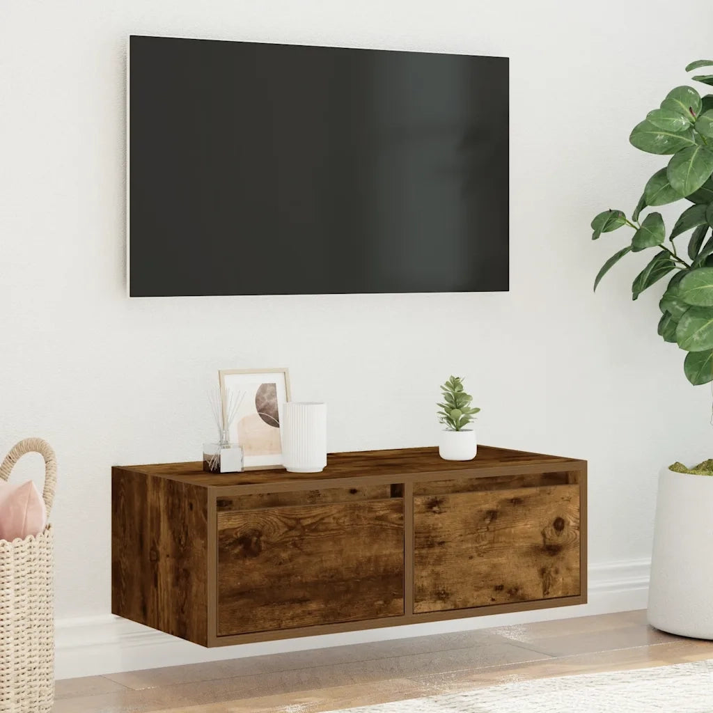 Mobile Porta TV con Luci LED Rovere Fumo 75x35,5x25 cm 860233