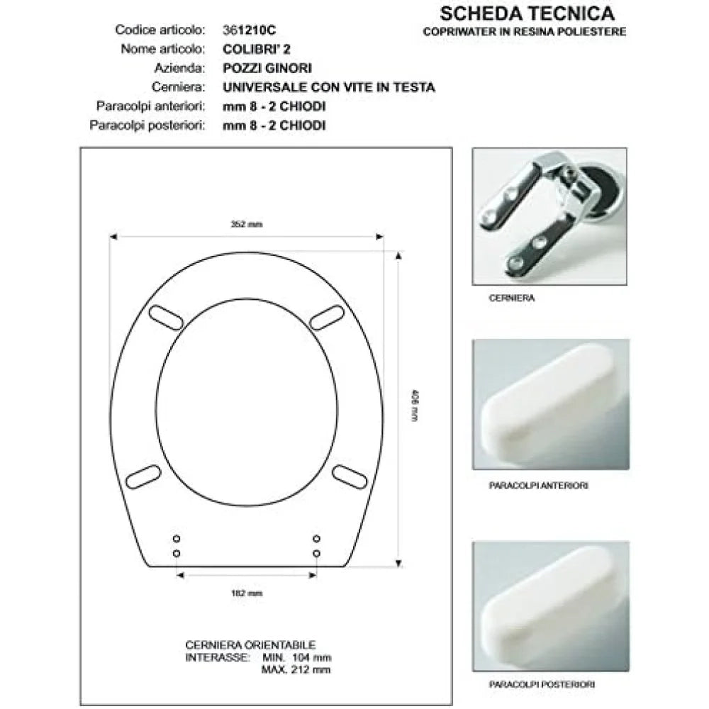Copriwater pozzi ginori colibri  2 bianco cerniera cromo-sedile-