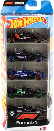 Hot Wheels Formula 1, Set da 5 macchinine auto da corsa, cinque veicoli die-cast in scala 1:64 con decorazioni dei team