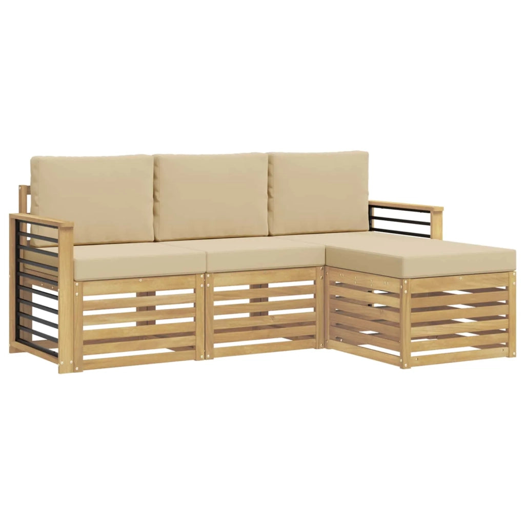 Set di divani da esterno 4 pcs Bianco e Beige Poliestere