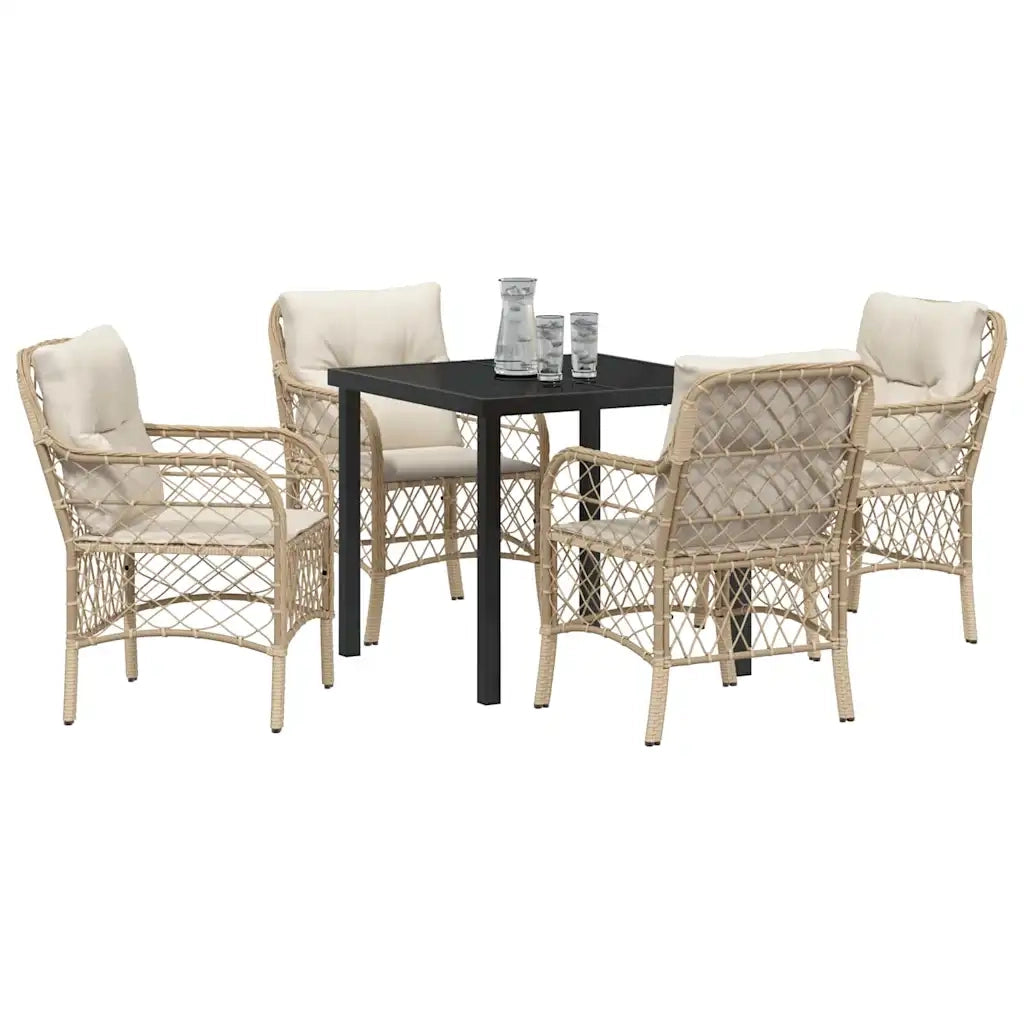 Set da Pranzo per Giardino con cuscino 5 pcs Beige polyrattan 3380226