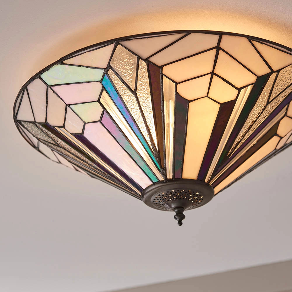Plafoniera Tiffany Astoria vetro rotonda conica 2xE27