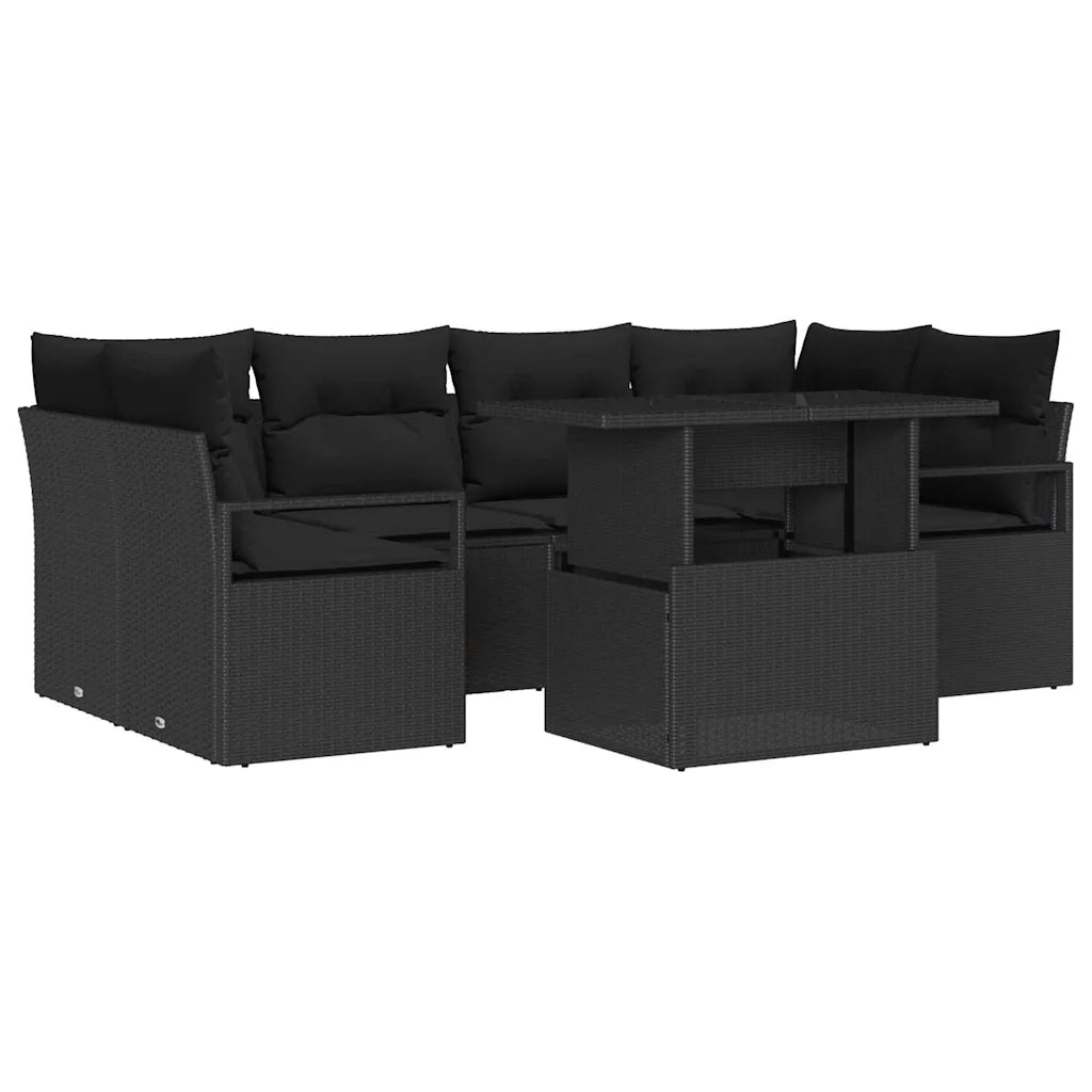 Set Divano da Giardino con archiviazione 7 pcs Nero polyrattan 3348759