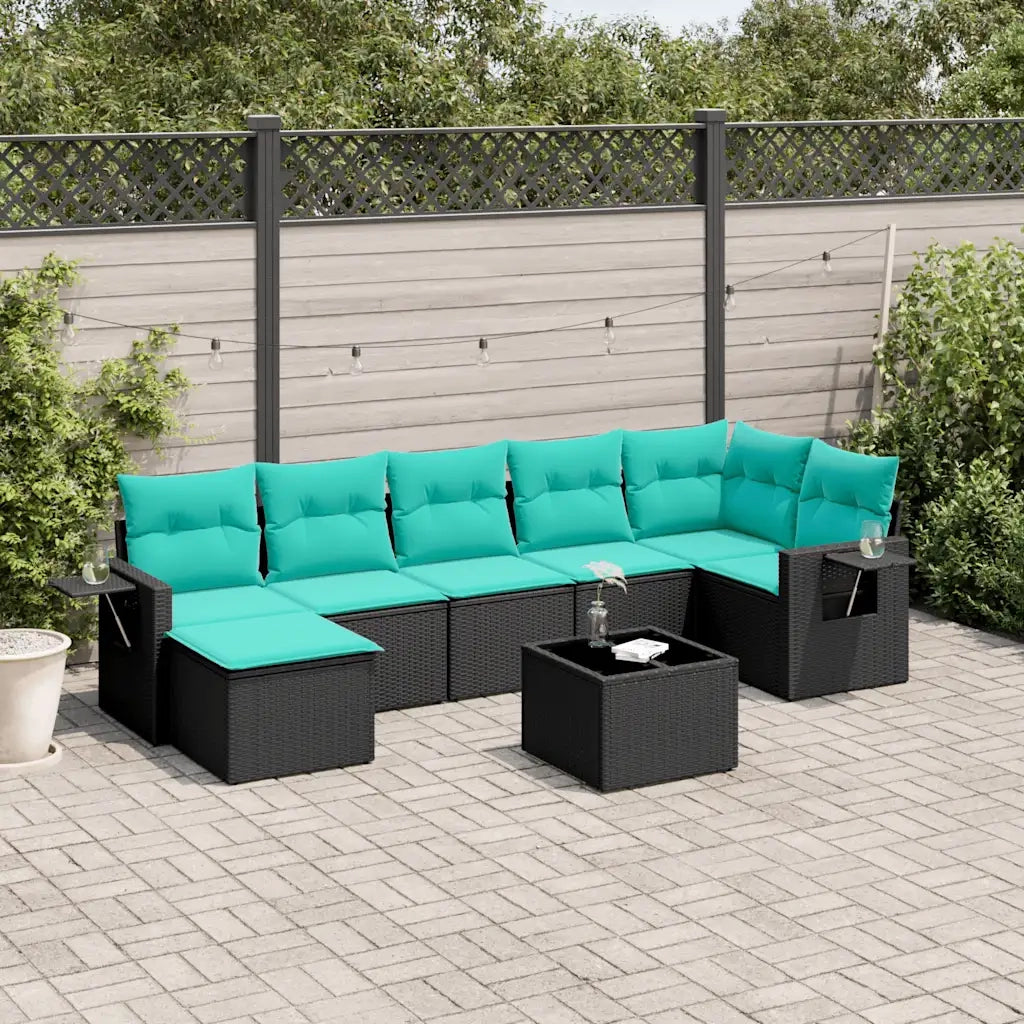 Set Divani da Giardino 8 pz con Cuscini Nero in Polyrattan 3220486