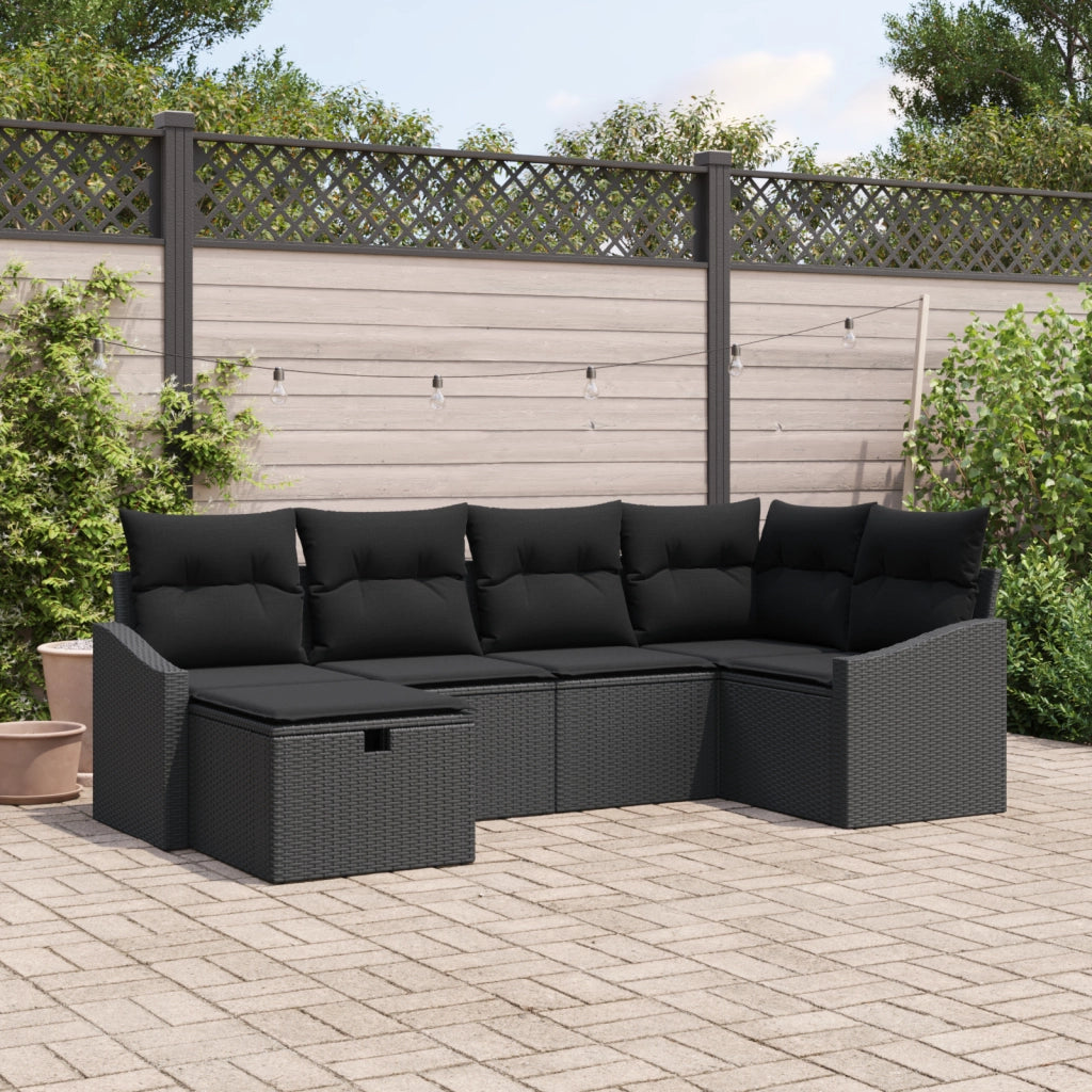 Set Di Divani da Giardino 6 Pezzi con Cuscini Rattan Polimerico Nero