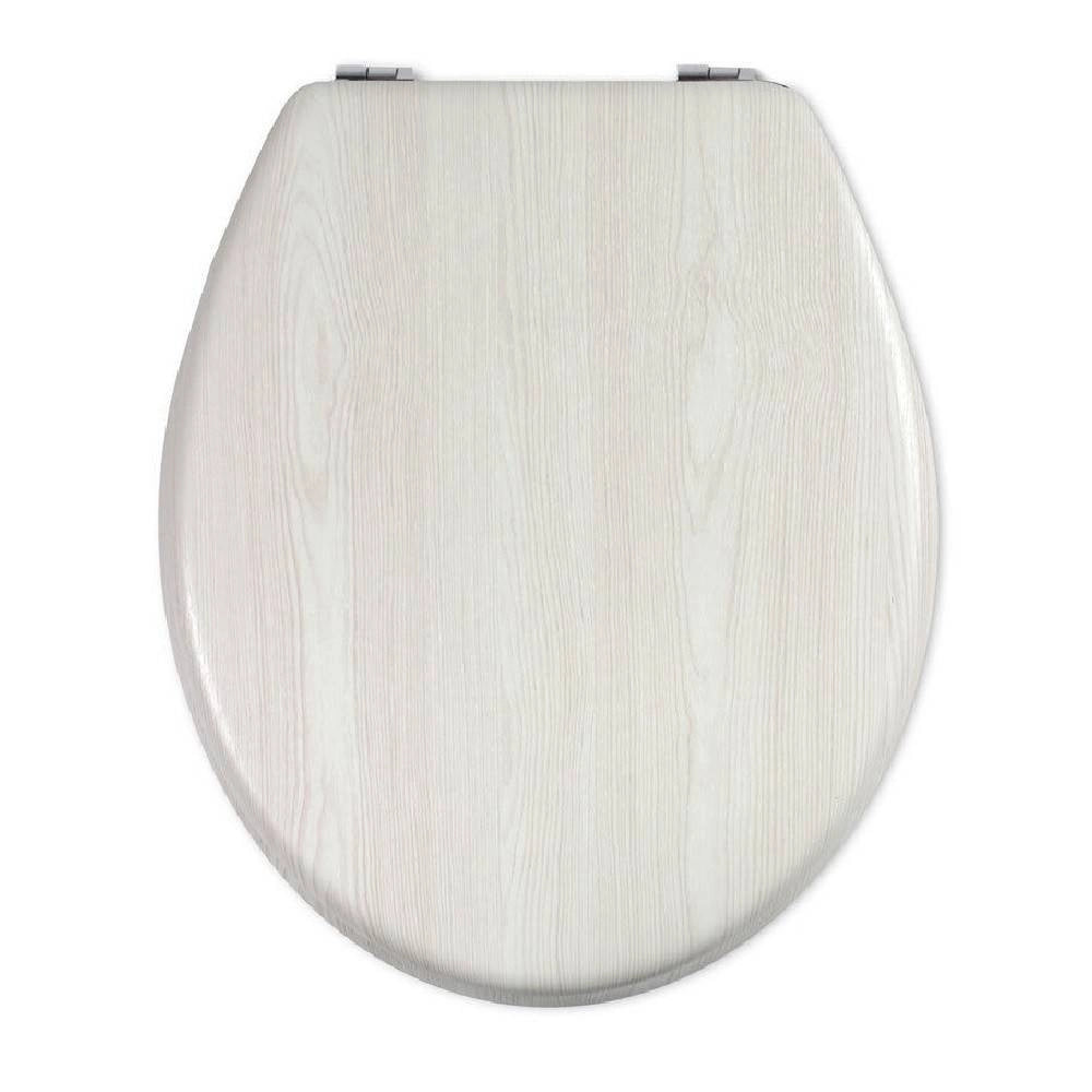 Trade Shop - Copriwater Universale In Legno Mdf Resistente Con Stampa Legno Beige Cerniere Wc -        3,5