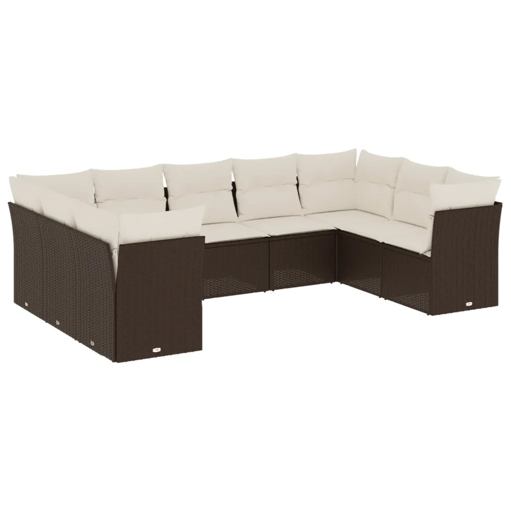 Set Divani da Giardino 9pz con Cuscini Marrone in Polyrattan 3249972