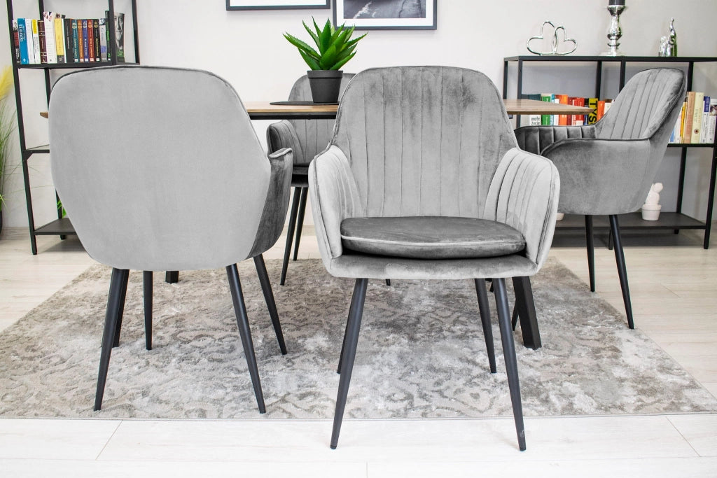 Sedia Valora LUGO in velluto grigio-argento dal design moderno per il soggiorno