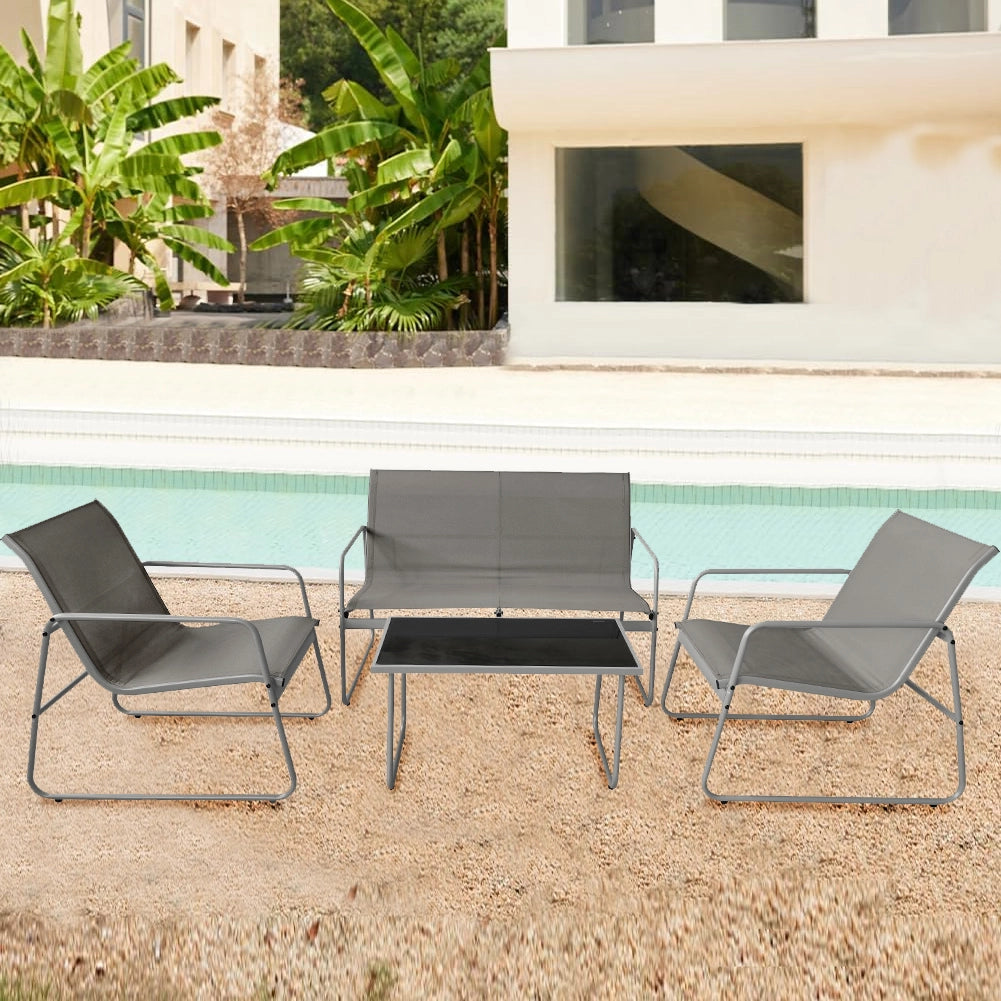 Set Salotto da Giardino con 2 Sedie Divano e Tavolino per Patio Esterno Grigio