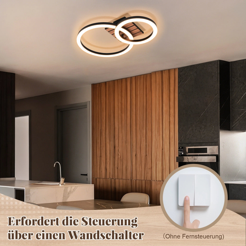 ZMH Lampada da soffitto LED 44cm 3000K luce calda 14W design doppio anello effetto legno camera ufficio corridoio
