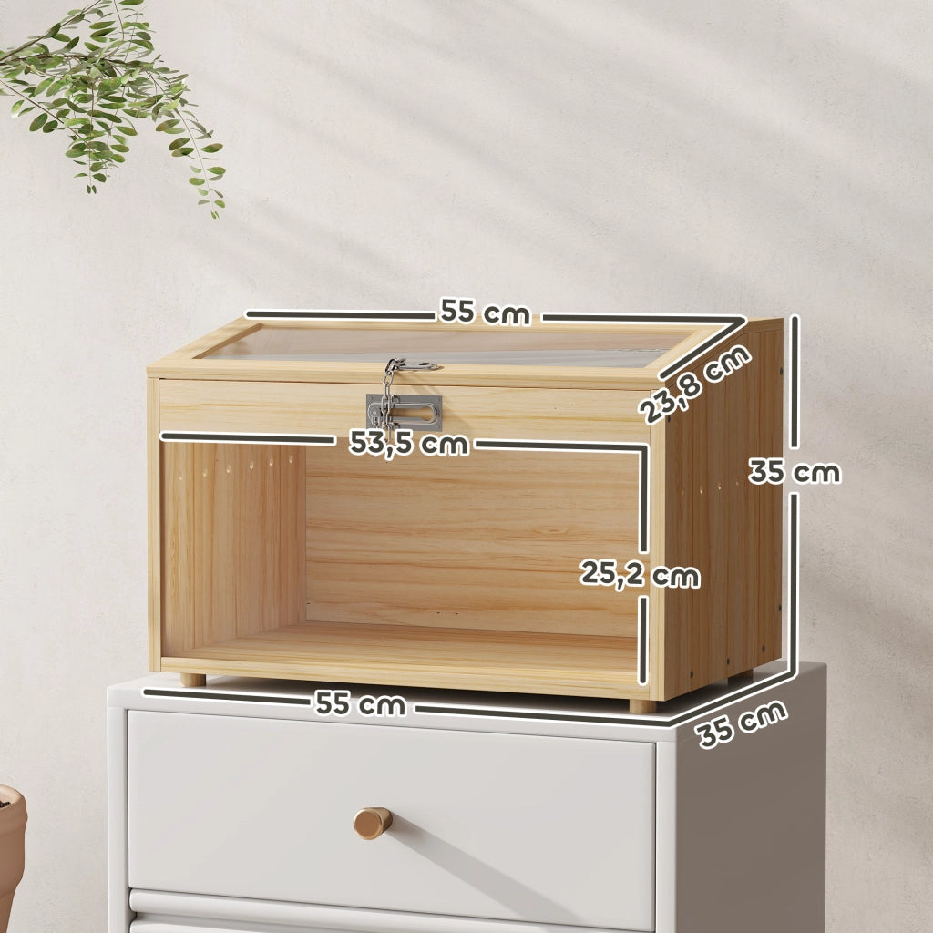 Gabbia per criceti in legno con coperchio apribile e finestra acrilica ¨C Xylo ¨C 55x35x35 cm effetto legno naturale