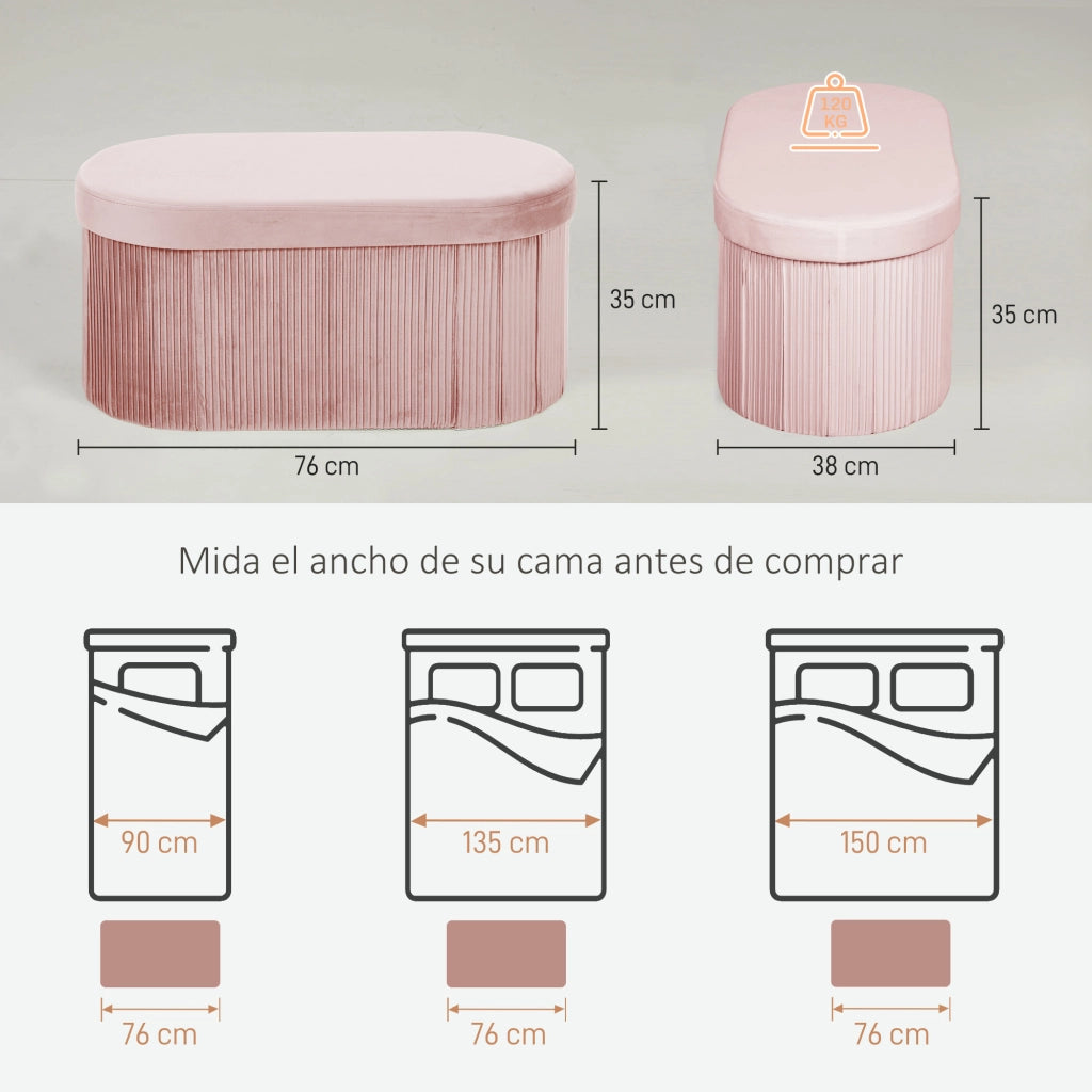 Pouf con contenitore pieghevole ¨C zephmum ¨C rosa velluto 76x38x35 cm