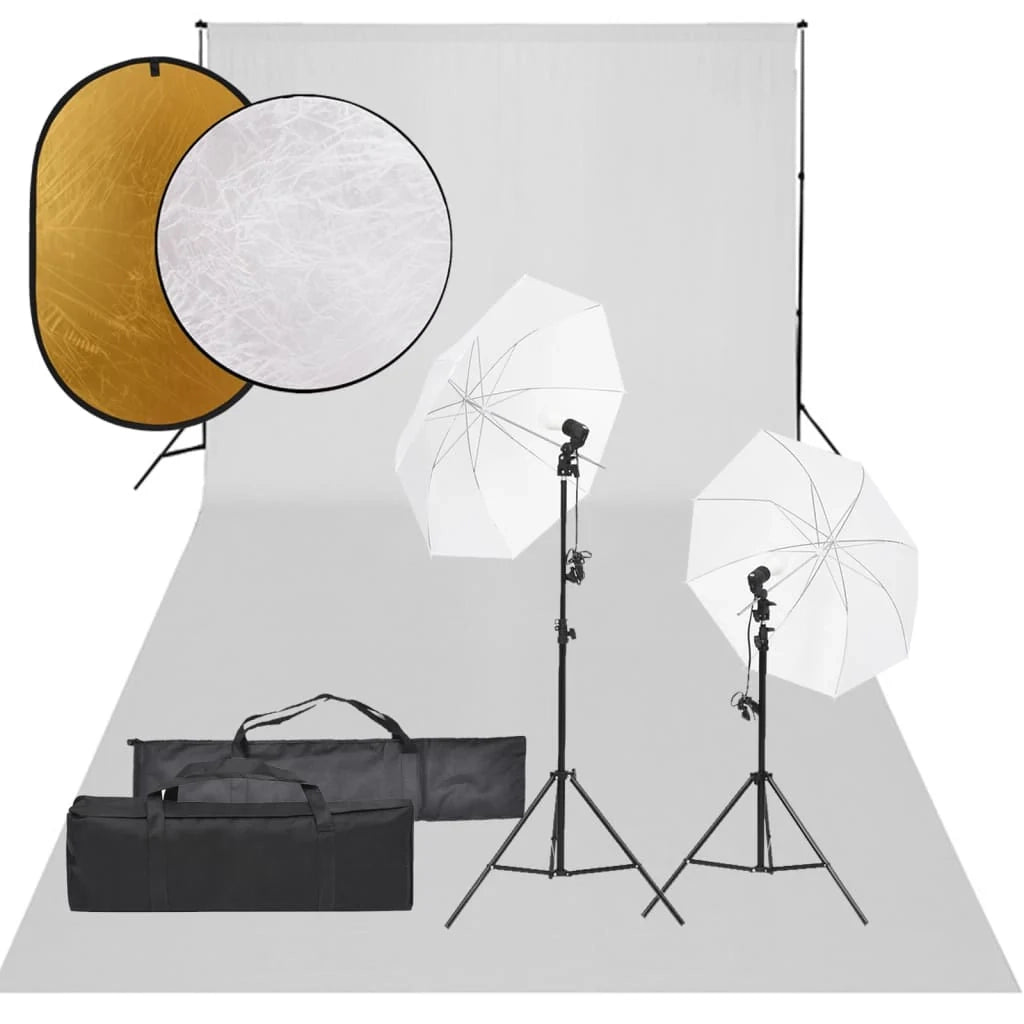 Kit per studio fotografico con illuminazione fondale e riflettore nero 02_0042452