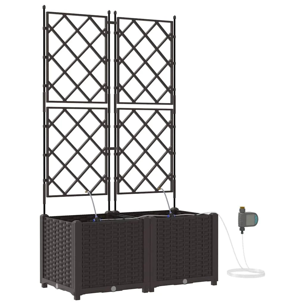 Set di 2 eleganti fioriere da giardino moderne 80 x 40 x 142 cm con sistema di irrigazione acciaio marrone 02_0058526