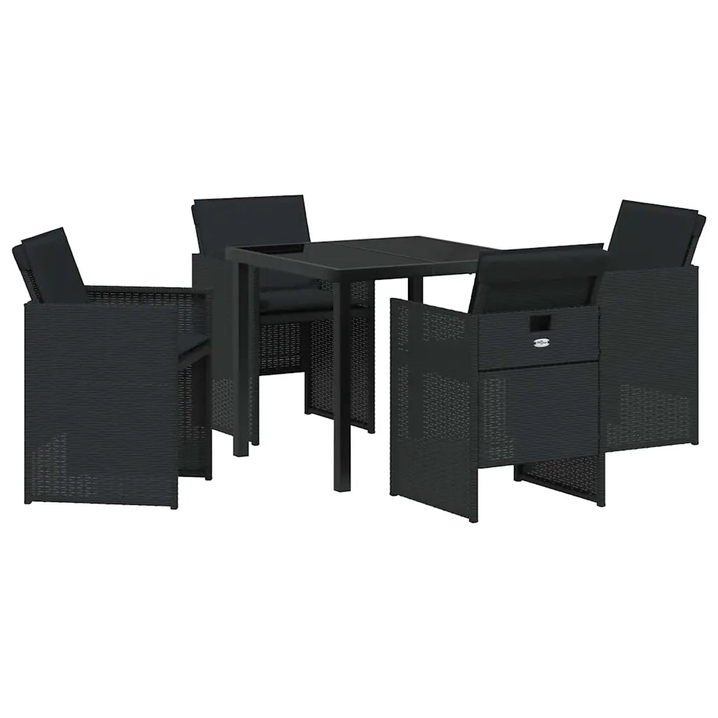 Set da Pranzo per Giardino con cuscino 5 pcs Nero polyrattan